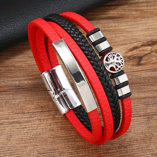 Bracelet tendance en cuir synthétique tissé multicouche