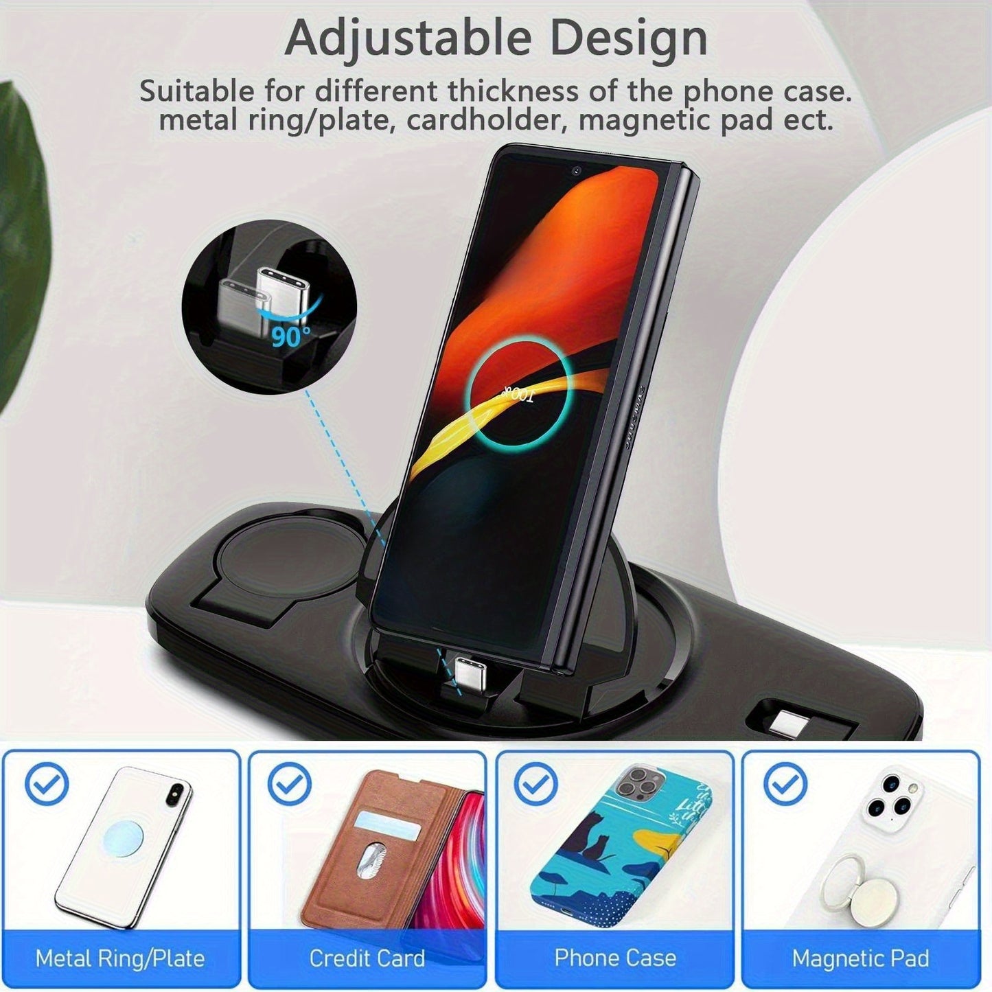 Station de charge pliable et portable pour téléphones mobiles, compatible avec tous les appareils USB-C