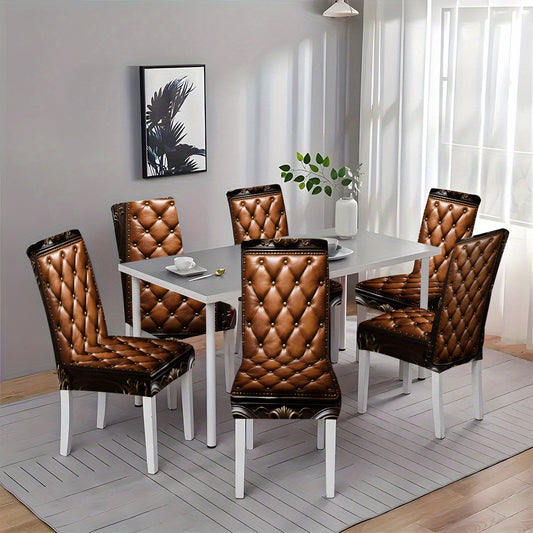 Lot de 6 housses de chaise en similicuir à carreaux losanges, amovibles
