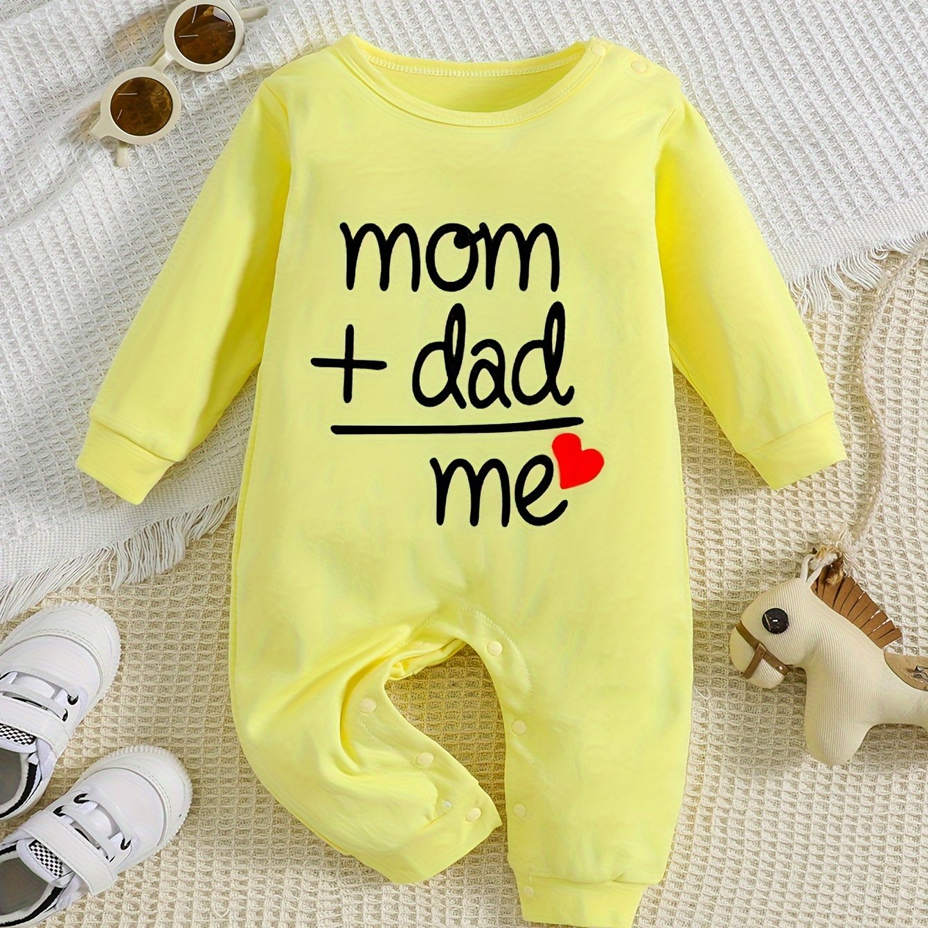 Baby Cute Onesie, Long-sleeved Cotton Jumpsuit With Mom+dad=me Print - Topdecheztop.fr