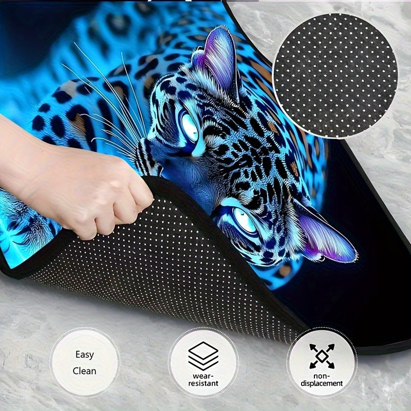 Tapis de coffre de voiture en fibre de polyester imprimé guépard bleu