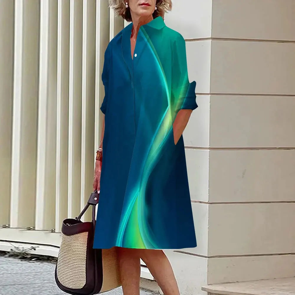 Chemise femme à manches longues, couleur unie, robe mi-longue simple