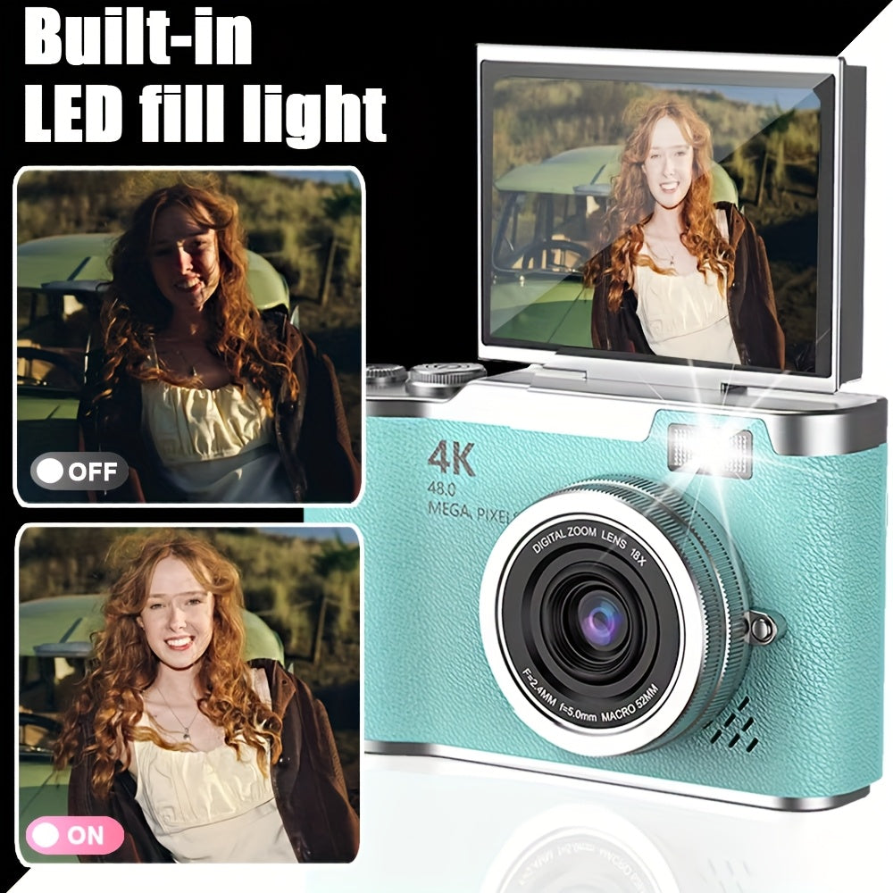 Caméra numérique CCD 4K style vintage - Mini caméra portable à écran rabattable