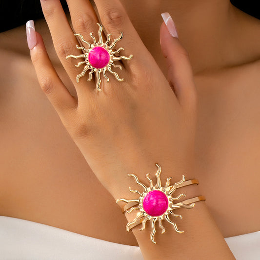 Ensemble de bijoux élégant et stylé, bracelet et bague tournesol