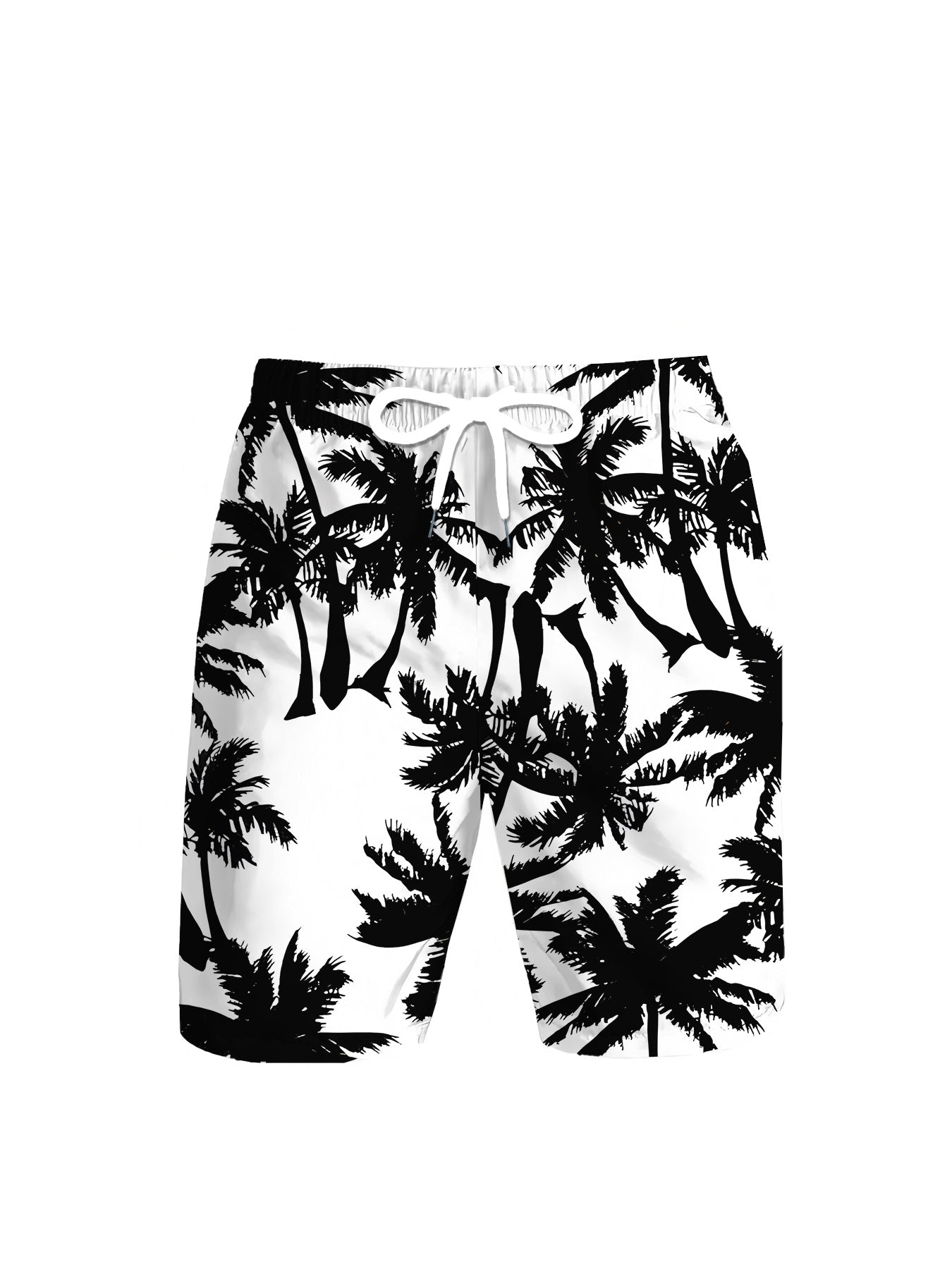 Short décontracté pour homme orné d'un motif de cocotier noir sur fond blanc