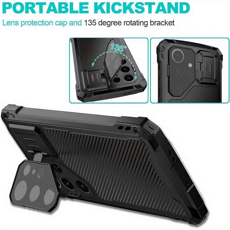 Phone case: for  S24 S23 Ultra armor metal magnetic phone case heavy duty shockproof aluminum cover screen protector