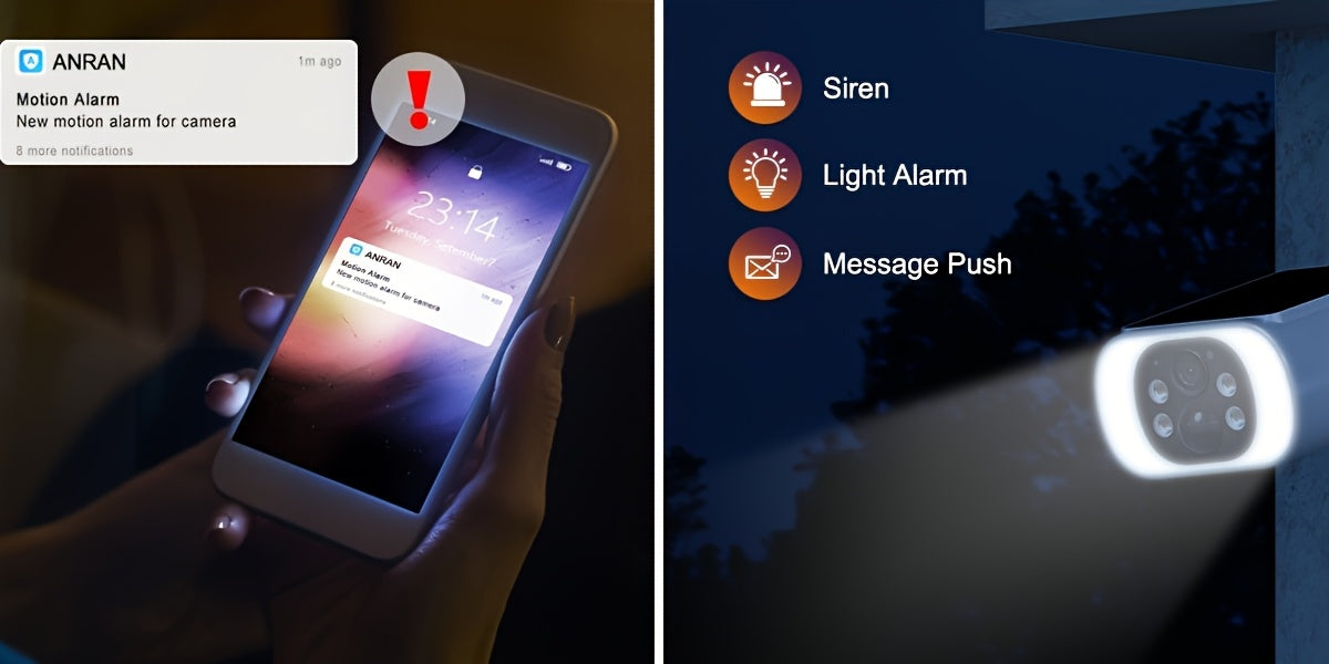 Caméra de sécurité solaire ANRAN 3MP sans fil extérieure, vision nocturne couleur, WiFi 2,4 GHz, panneau solaire intégré
