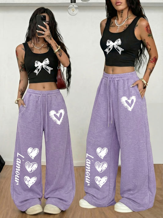 Ensemble 2 pièces style Y2K pour femme : débardeur ajusté + pantalon large