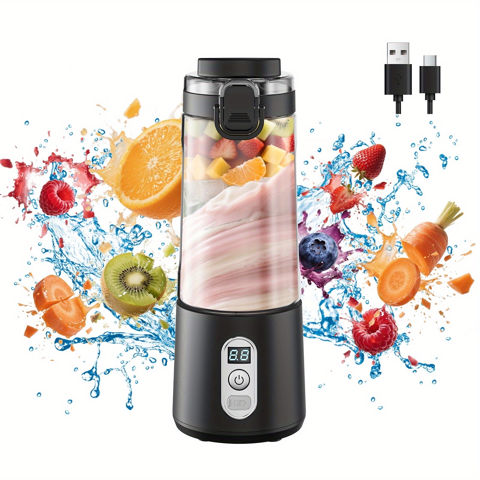 LALAYUAN USB-Powered Portable Blender & Juicer with Digital Timer, High-Speed Ice Crushing, One-Tap Lid, 1300mAh Battery, 6-Blade Stainless Steel, USB-C Charging, Compact Blender for Smoothies, Protein Shakes, Gym, Travel, Of - Topdecheztop.fr