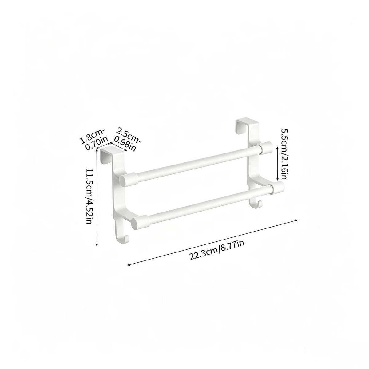 [2 tailles disponibles] 1 pc Porte-serviettes sur porte de meuble, barre double en acier inoxydable avec crochets latéraux, barre à serviettes de cuisine sans perçage, pour porte de meuble, organiser torchons, gants, outils de nettoyage, 2 tailles disponibles