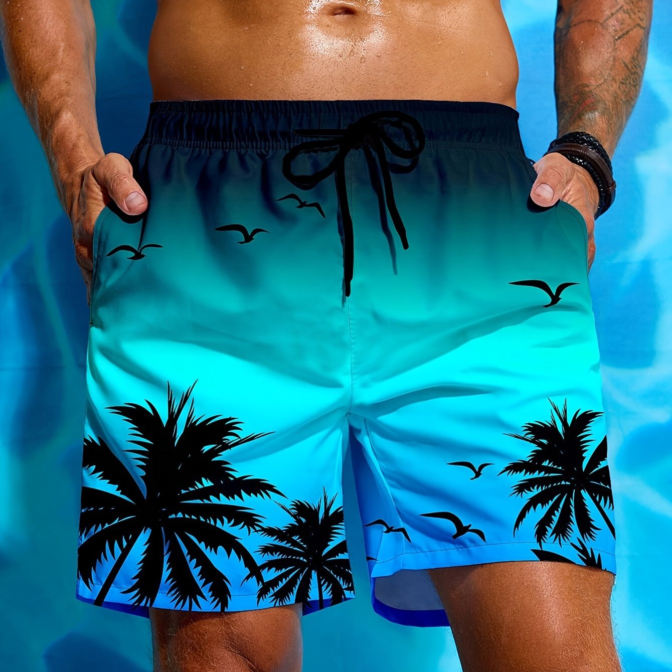 Short de plage pour homme à imprimé palmier 3D