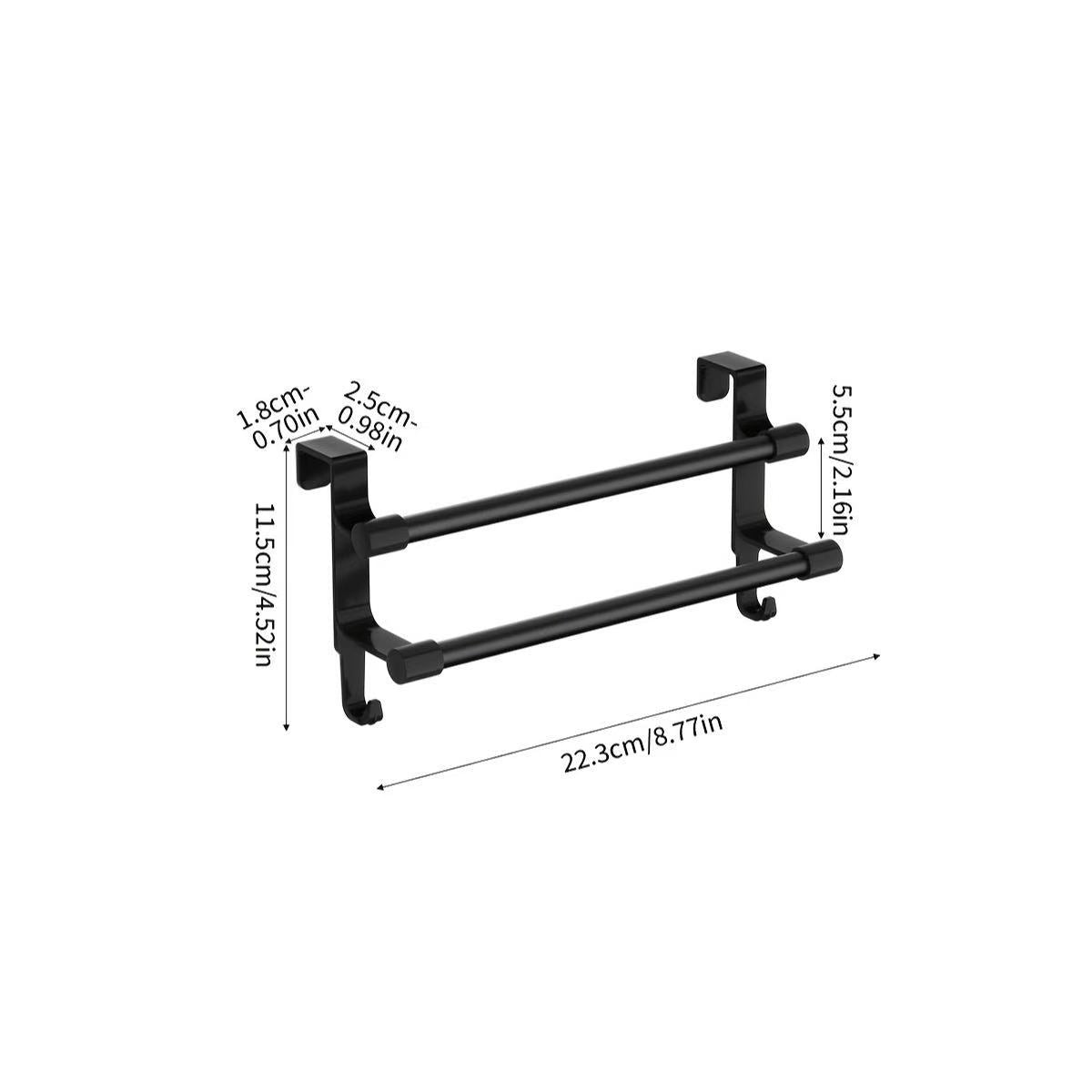 [2 tailles disponibles] 1 pc Porte-serviettes sur porte de meuble, barre double en acier inoxydable avec crochets latéraux, barre à serviettes de cuisine sans perçage, pour porte de meuble, organiser torchons, gants, outils de nettoyage, 2 tailles disponibles