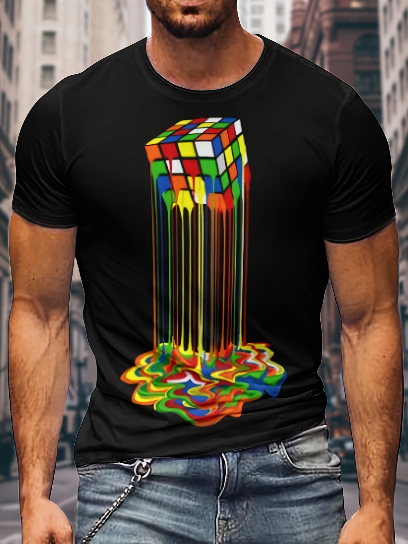 T-shirt imprimé cube 3D pour homme avec motif cube - Topdecheztop.fr