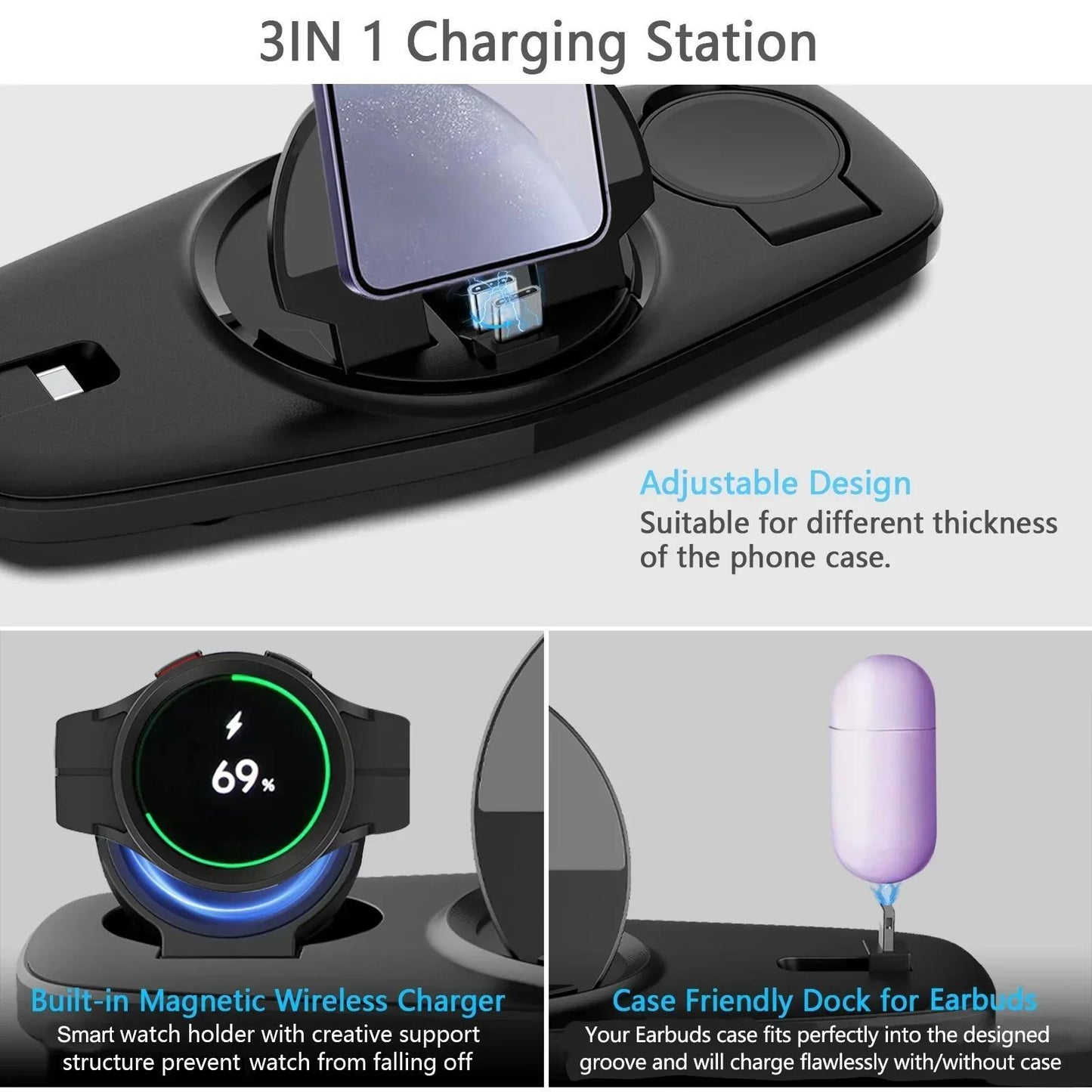 Station de charge pliable et portable pour téléphones mobiles, compatible avec tous les appareils USB-C