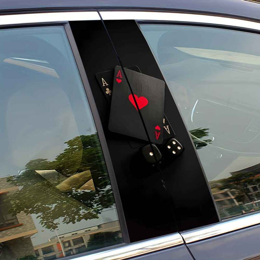 2pcs Of Poker Card Design Car Stickers, Vinyl, Scratch-Resistant And Waterproof Car B-Pillar Stickers, Matte, Suitable for Glass/Metal/Plastic Surfaces, Easy to Stick And Tear, Suitable for Car Decoration And Car Exterior Acc