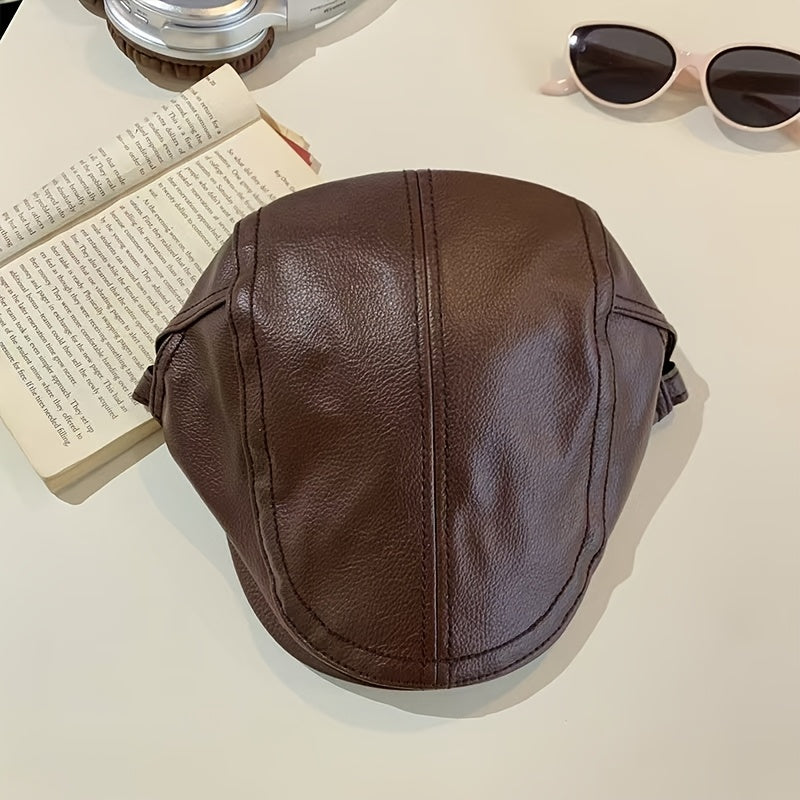 Casquette Newsboy pour Homme et Femme avec Revêtement en PU - Béret Ivy Vintage Style Chauffeur de Camionnette, Convient pour la Fête des Professeurs, la Remise des Diplômes, la Rentrée - Bonnet d'Hiver Chaud et Réglable, Revêtement en PU pour la Durabilité, Couleur Unie pour les Événements et le