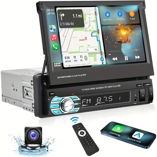 Autoradio PODOFO CarPlay sans fil simple DIN avec écran tactile HD