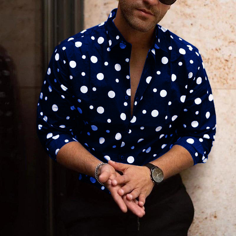 Chemise imprimée à pois 3D à manches longues et coupe ample