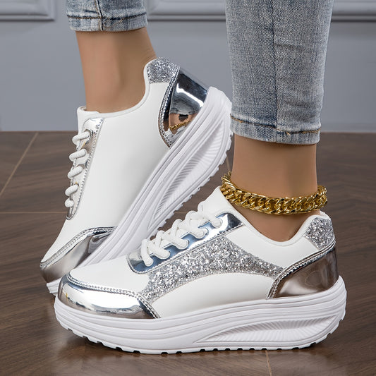Chaussures à paillettes pour femmes, baskets basses à plateforme tendance - Topdecheztop.fr