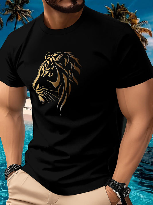 T-shirt homme imprimé lion - Respirant, séchage rapide, manches courtes