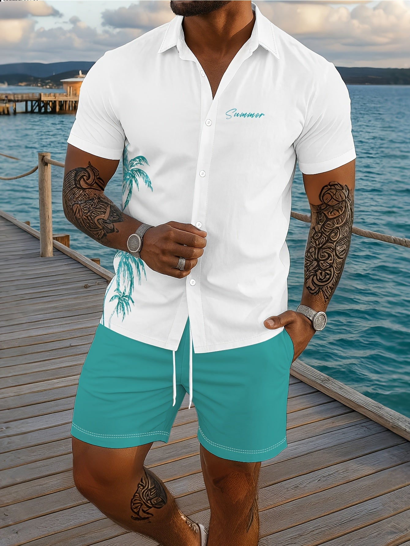 Ensemble chemise à manches courtes imprimée et short