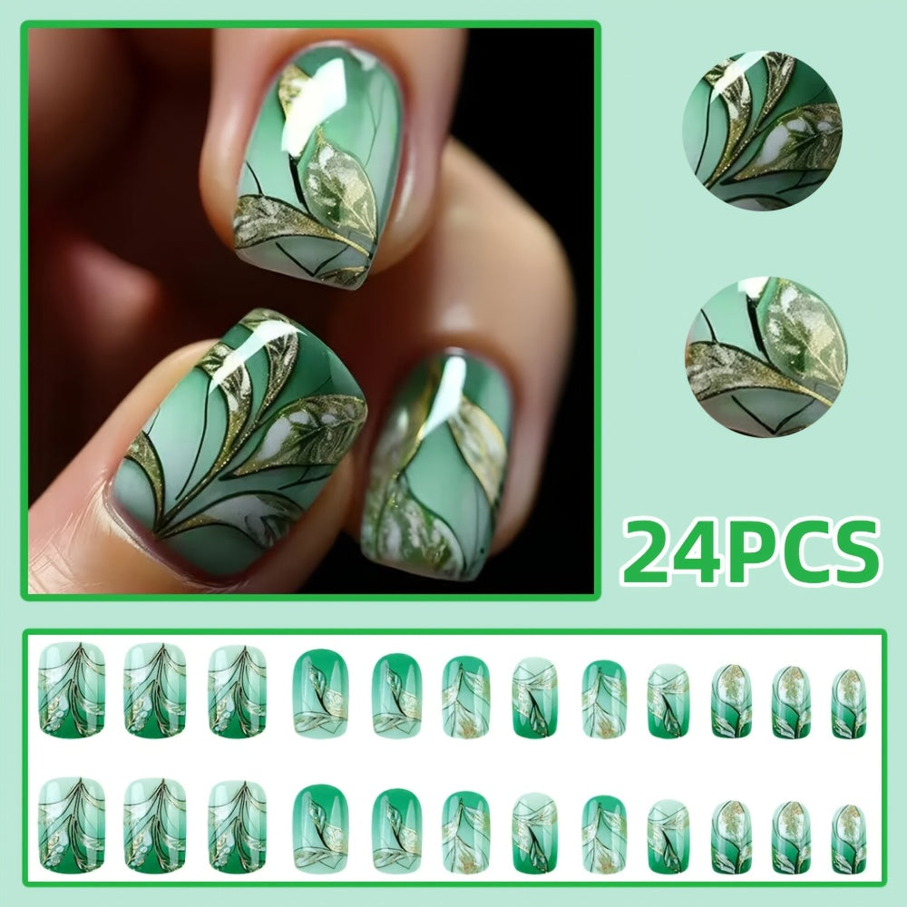 24 faux ongles carrés courts à paillettes