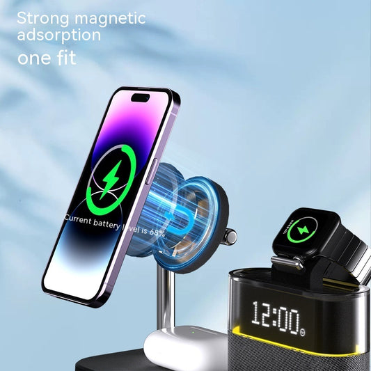 Petite lampe de nuit magnétique avec chargeur sans fil et réveil - Topdecheztop.fr