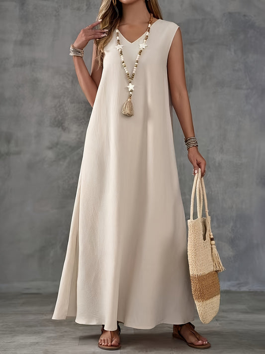 Robe fendue grande taille, couleur unie, décontractée, sans manches