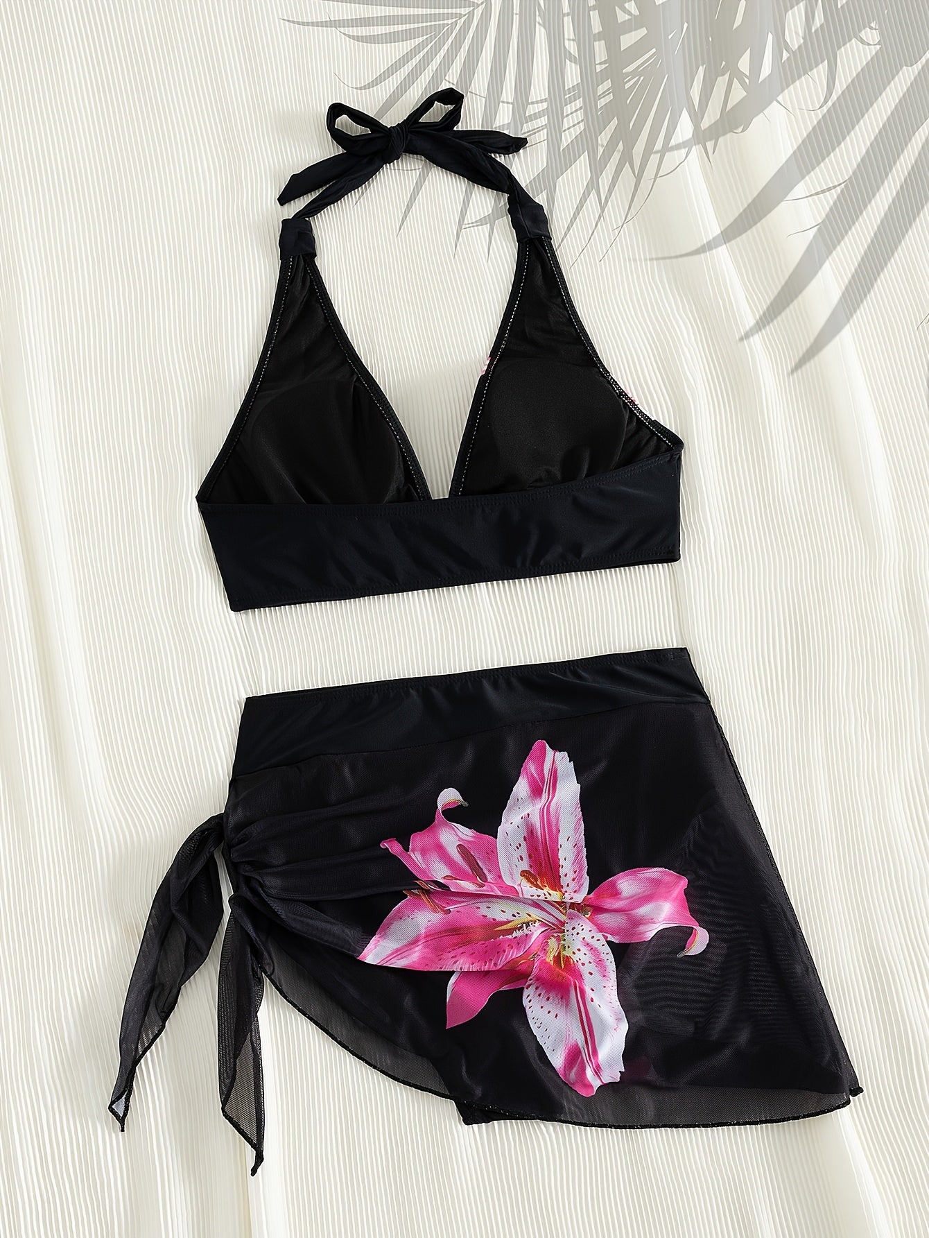 Ensemble bikini deux pièces pour femme, imprimé floral rose et lys