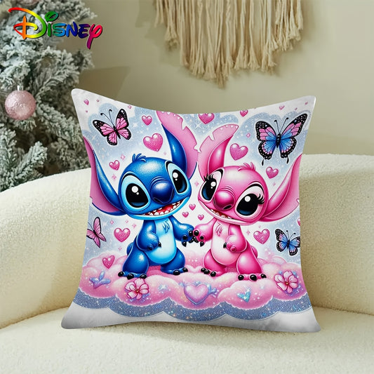 Stitch & Angel Soft Polyester Cushion Cover, 45.72x45.72 cm, Machine Washable, Zipper Closure, Country-Rustic Style, Decorative Pillowcase for Sofa & Bedroom, No Electricity or Battery Needed - Topdecheztop.fr