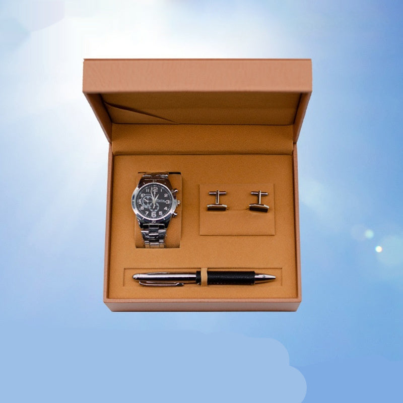 Coffret cadeau montre à quartz pour homme et boutons de manchette