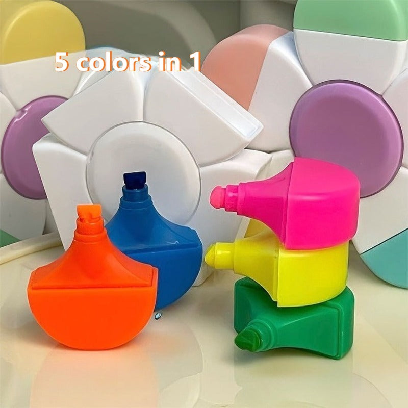 Surligneurs créatifs en forme de fleur, 5 couleurs en 1, stylo à dessin pour le journaling, la décoration