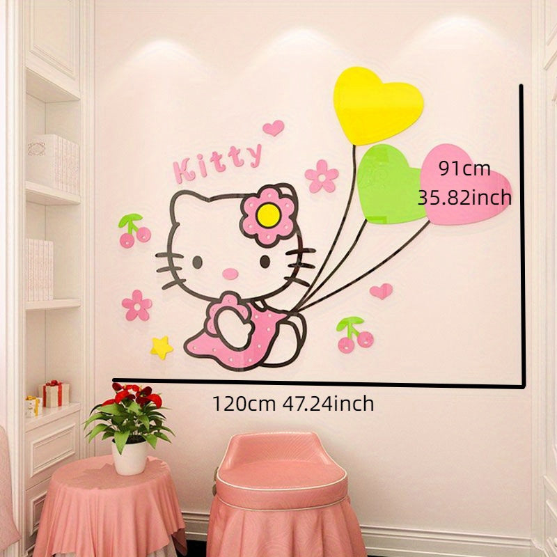 For Hello Kitty 3D Wall Sticker Set, Contemporary Style Acrylic Wall Decals, Waterproof Cartoon Murals, with for Bedroom, Living Room, Classroom, Party Decor, and Unique Birthday & Christmas Gift - Topdecheztop.fr