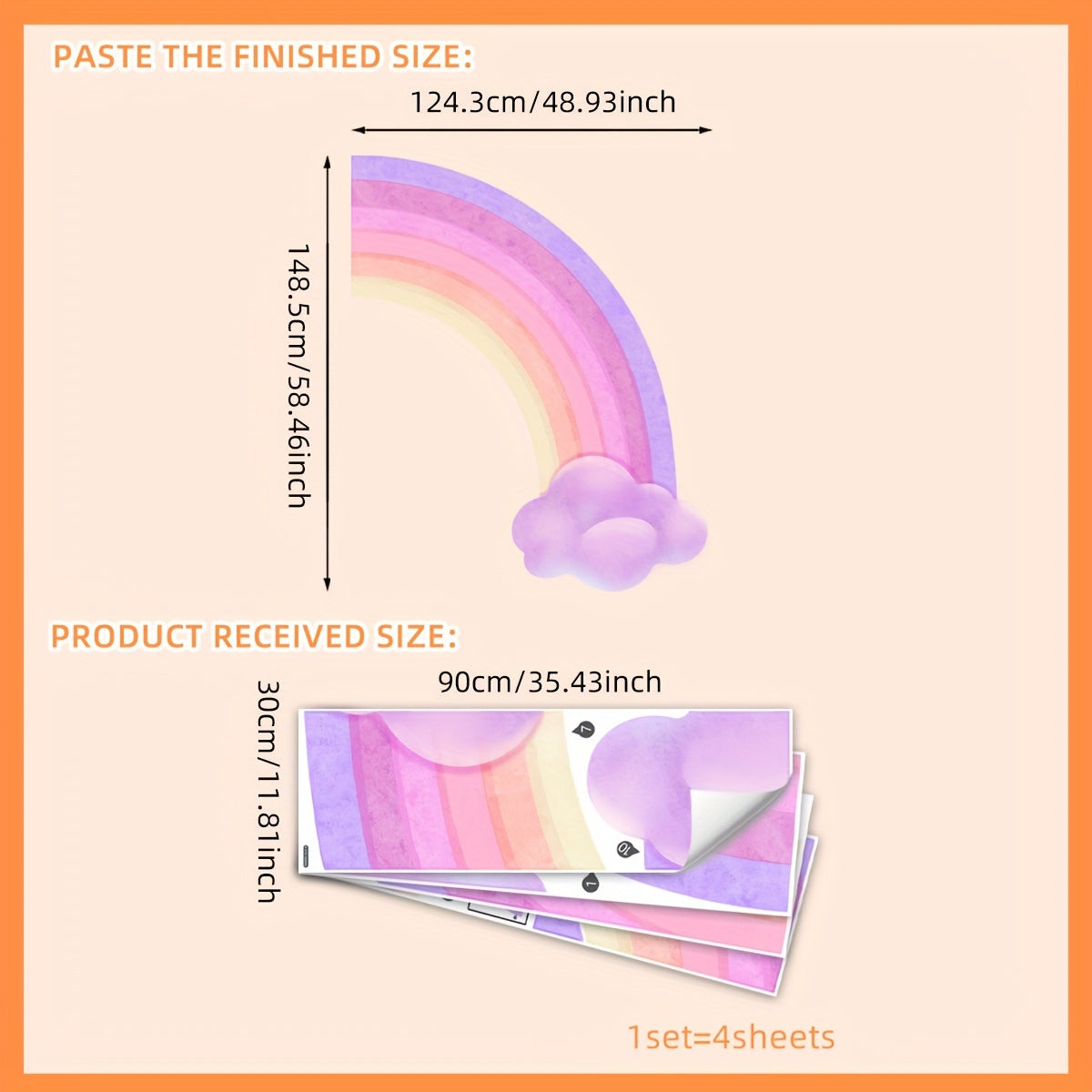 Large Pink And Purple Gradient Rainbow Wall Stickers: 4 Sheets (30X90Cm) for Room Decor - Self-Adhesive, Contemporary Design, PVC Material, One-Time Use - Topdecheztop.fr