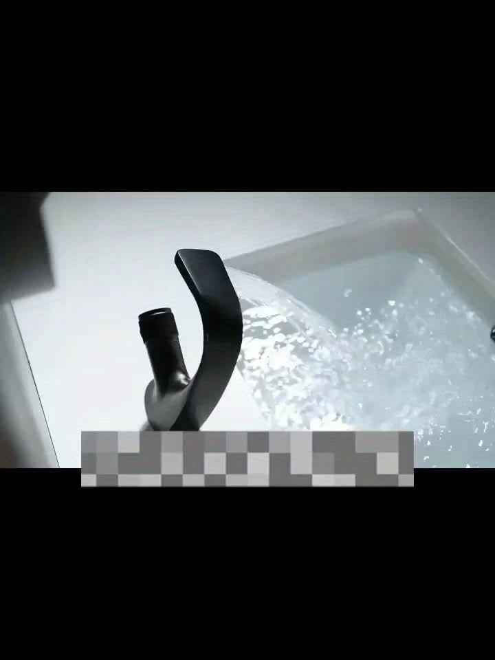 All Copper Black Washbasin Waterfall Faucet Hot And Cold Toilet Basin Faucet Undercounter Basin Single Hole Faucet