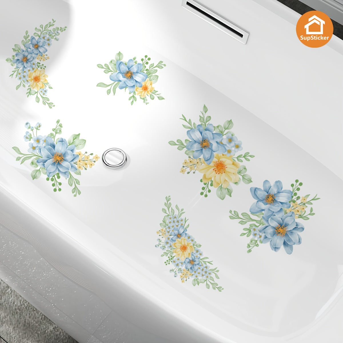 Sticker de baignoire autocollant à motif floral rose