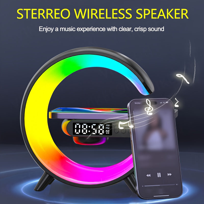 MINI Enceinte sans fil RGB multifonctionnelle, chargeur sans fil, support, radio-réveil FM