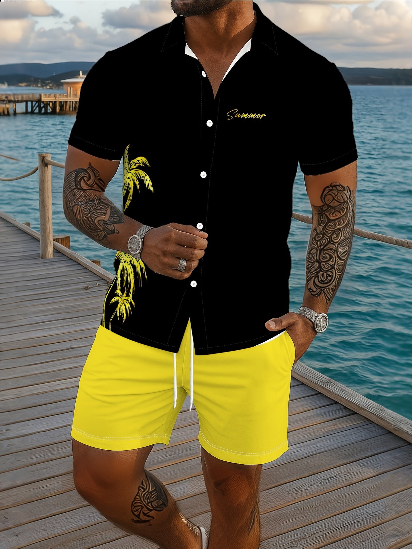 Ensemble chemise à manches courtes imprimée et short