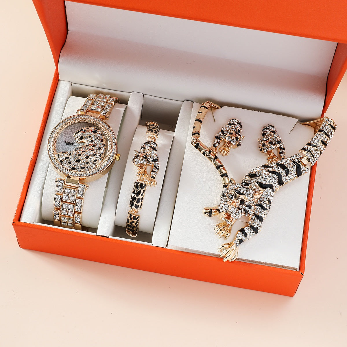 Montre à quartz de qualité, ornée d'un diamant et d'un animal, avec un grand cadran simple et un bracelet en acier.