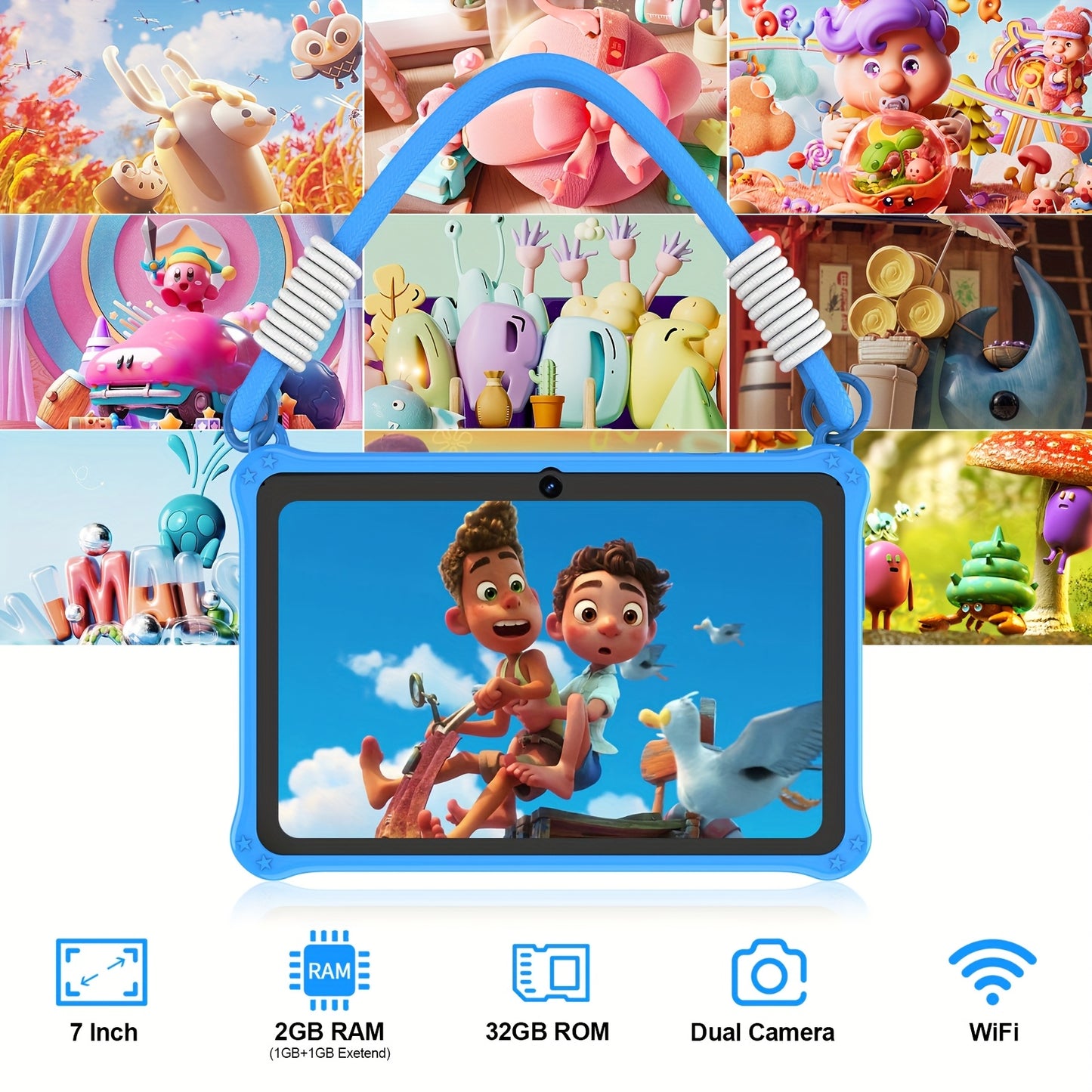 Tablette Android 13 pour enfants, 7 pouces, avec étui de protection