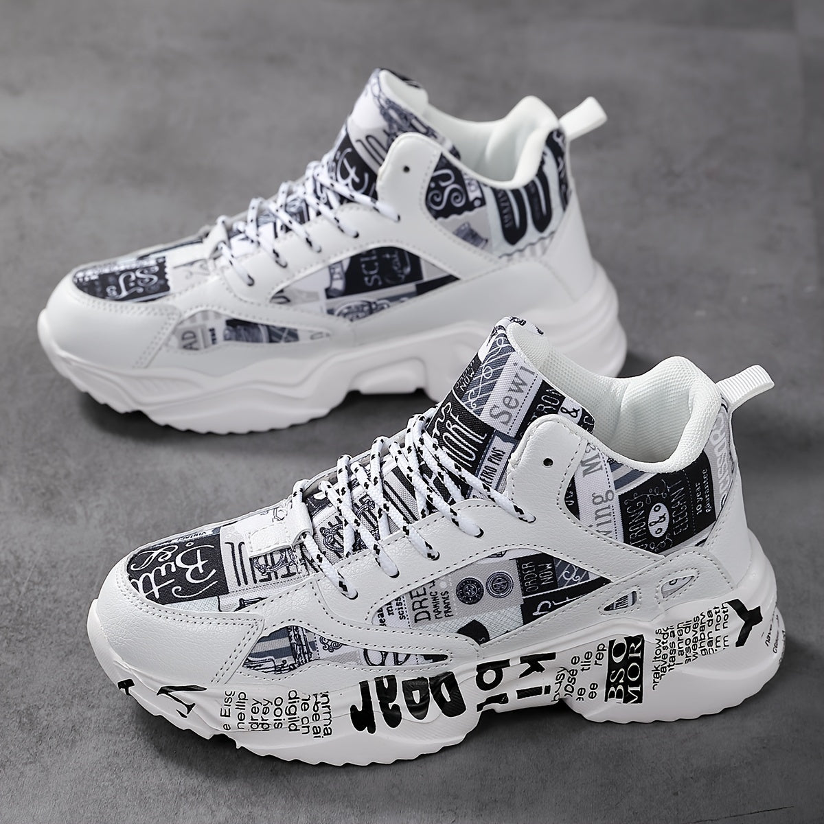 Trendy Graffiti Print Faux Leather Heighten Chunky Sneakers, Wear Resistance Non Slip Shock Absorption Sneakers, Casual Versatile Outdoor Sports Running Shoes Dad Shoes For Women & Men - Topdecheztop.fr