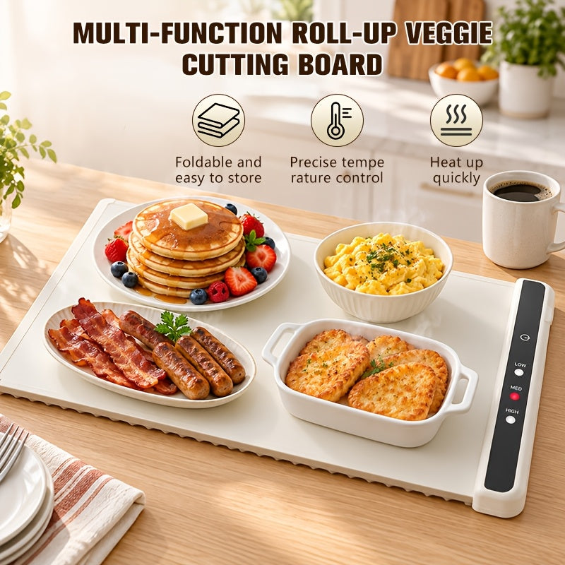 Plaque Chauffante Alimentaire, Chauffage Rapide, 3 Niveaux de Réglage, avec Minuteur et Écran LED, Pliable pour le Rangement, Plateau Chauffant Électrique, Coussin de Conservation des Aliments, Essentiel pour la Cuisine, Idéal pour les Réunions de Famille, les Fêtes et comme Cadeaux de Fêtes