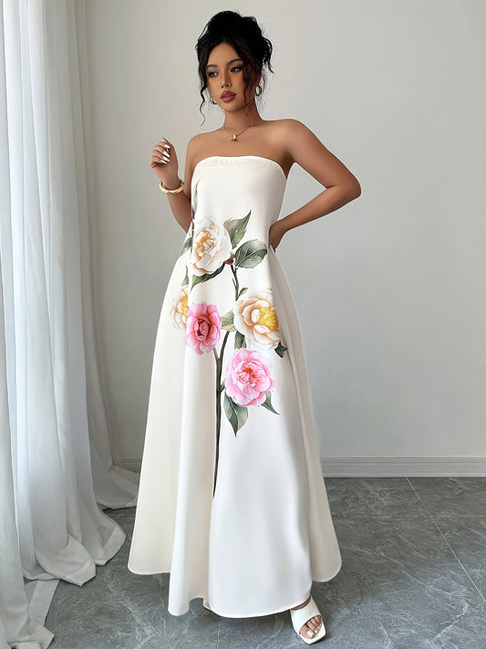 Robe élégante sans manches à imprimé floral pour femme, style été