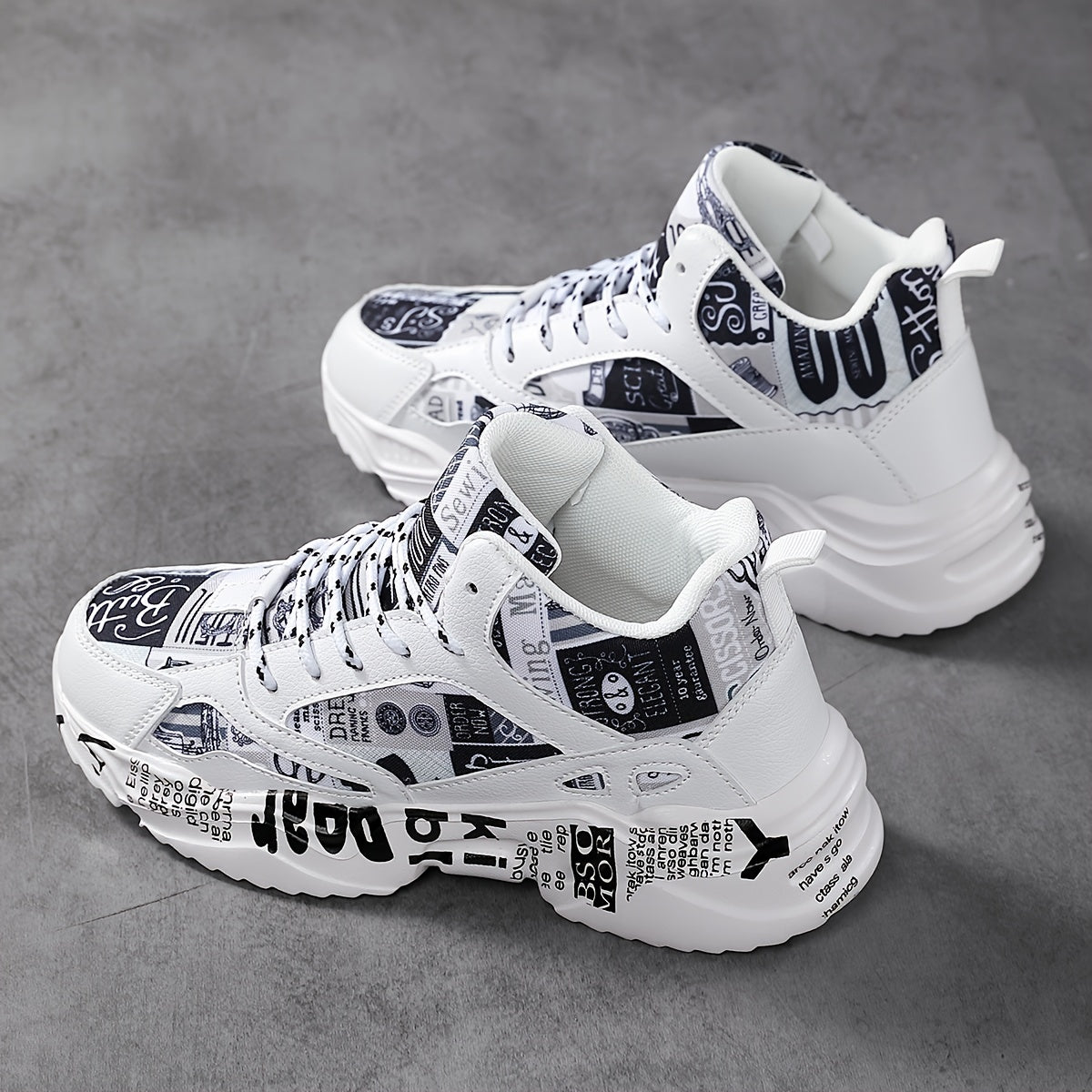 Trendy Graffiti Print Faux Leather Heighten Chunky Sneakers, Wear Resistance Non Slip Shock Absorption Sneakers, Casual Versatile Outdoor Sports Running Shoes Dad Shoes For Women & Men - Topdecheztop.fr