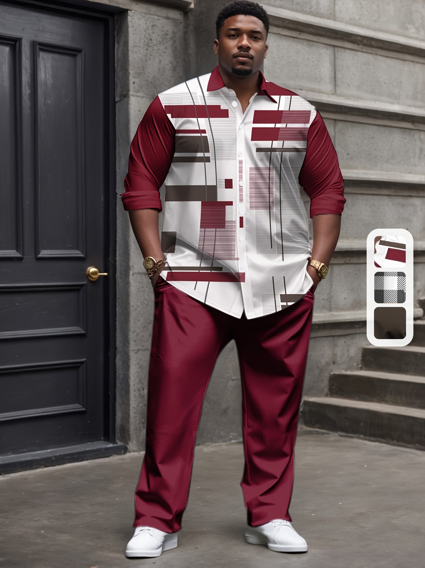 Ensemble chemise en maille pour homme, grandes tailles