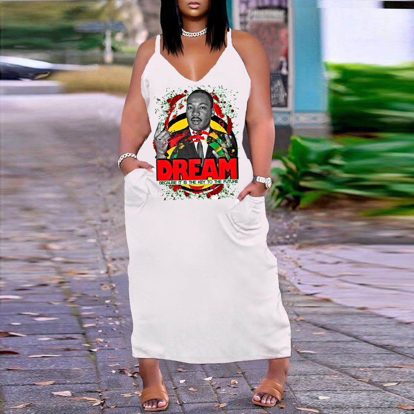 Robe imprimée sexy à col en V, coupe ample et ajustée, grande taille, style européen et américain