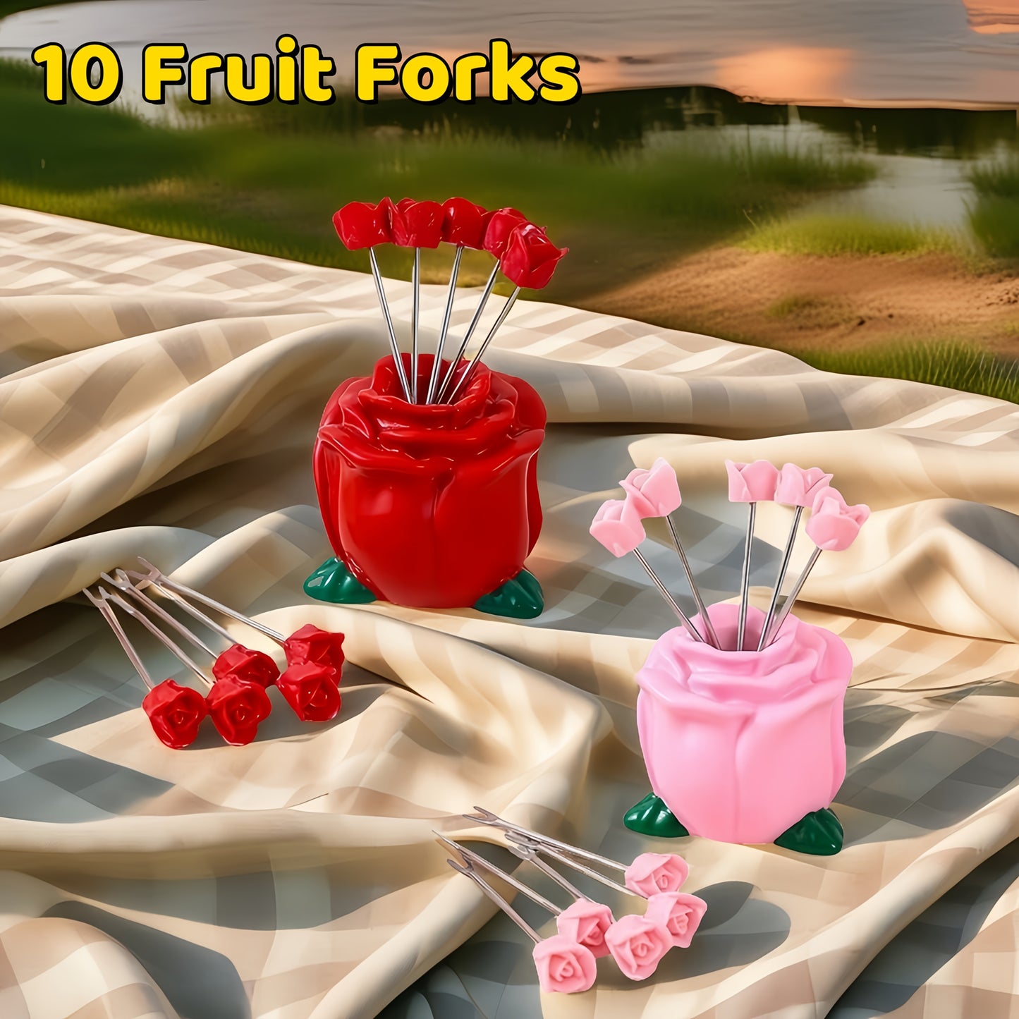 10 fourchettes à fruits créatives en acier inoxydable en forme de rose