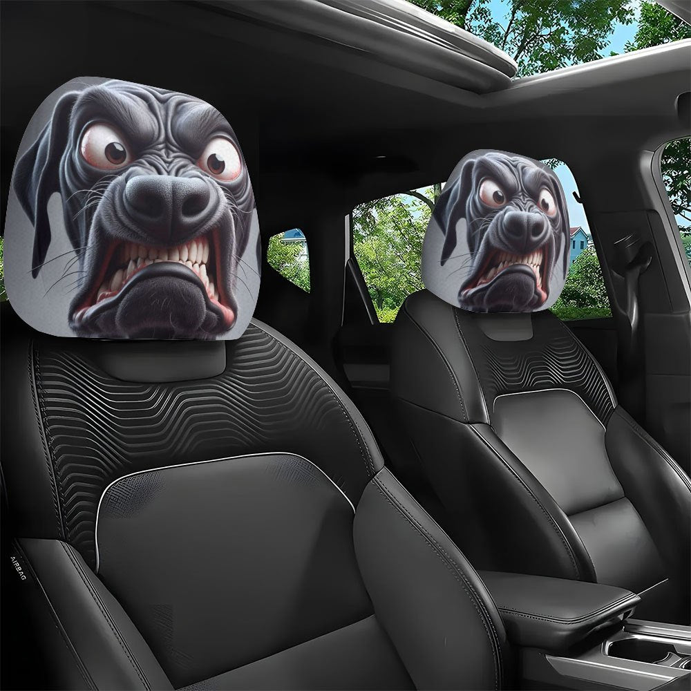 Lot de 2 housses d'appuie-tête de voiture à motif de chien noir souriant