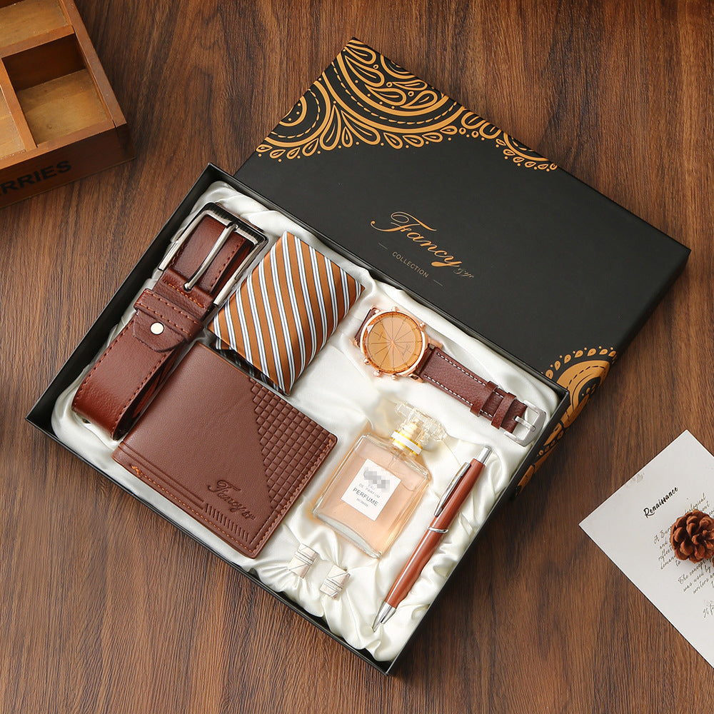 Portefeuille, ceinture, montre et lunettes de soleil en cuir pour homme (articles cadeaux)