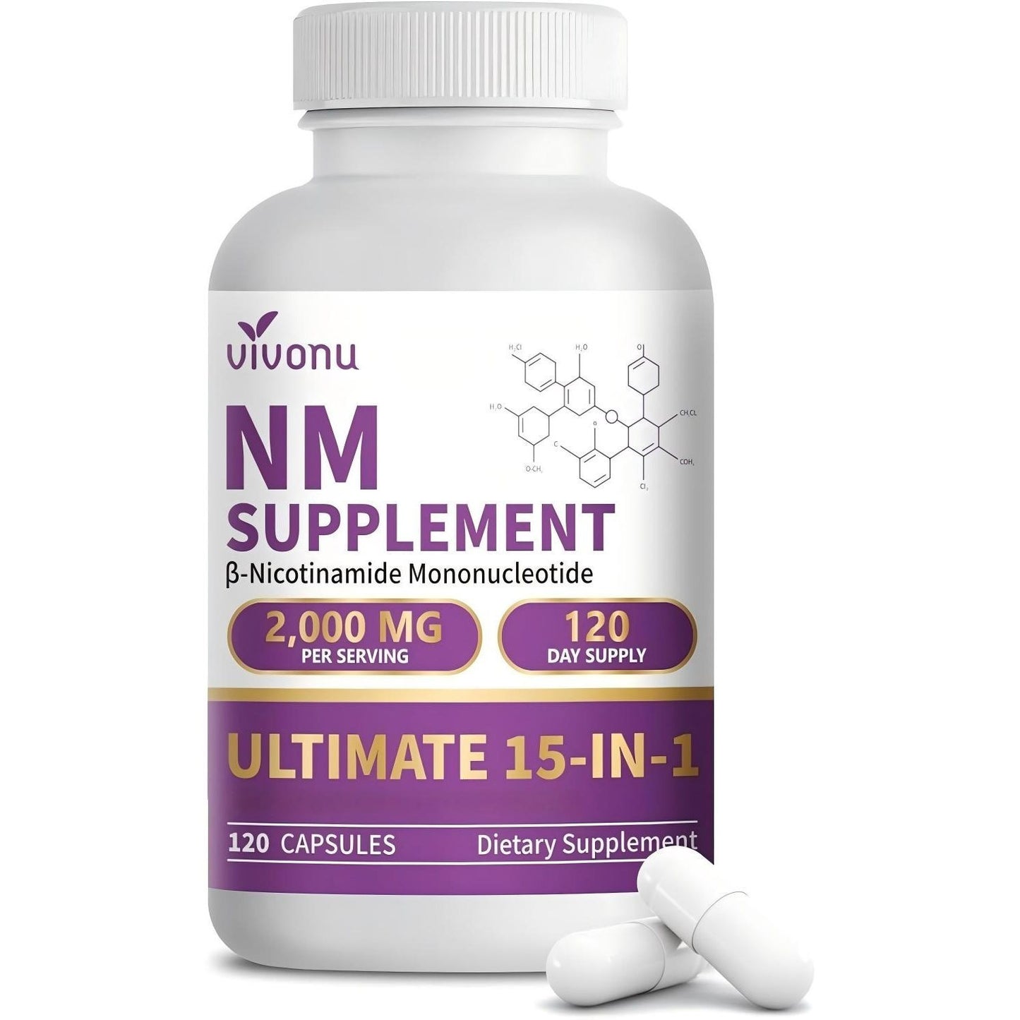 Complement Alimentaire NMN Liposome 15-en-1 1000mg Collagene NAD+ CoQ10 Resveratrol 120 Jours